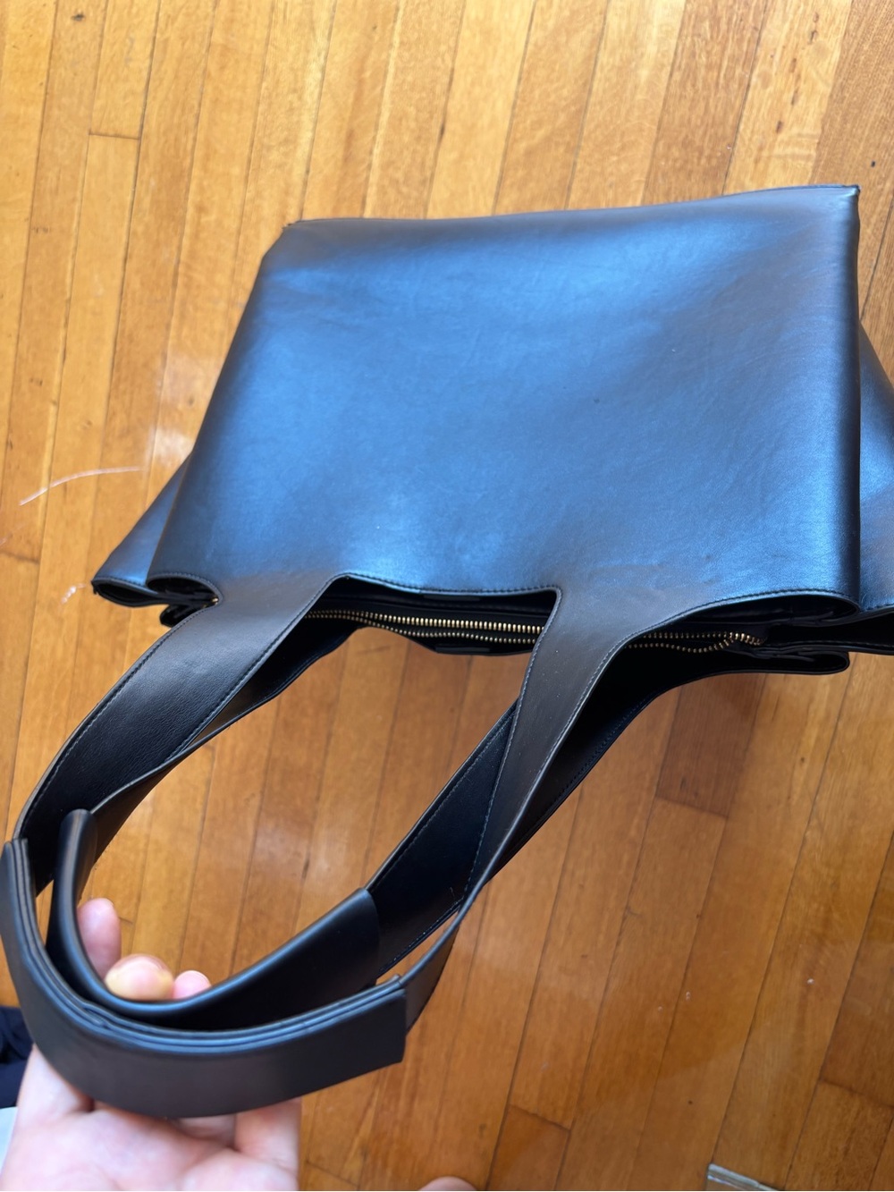a new day Black Smooth Leather Tote with Wide Straps